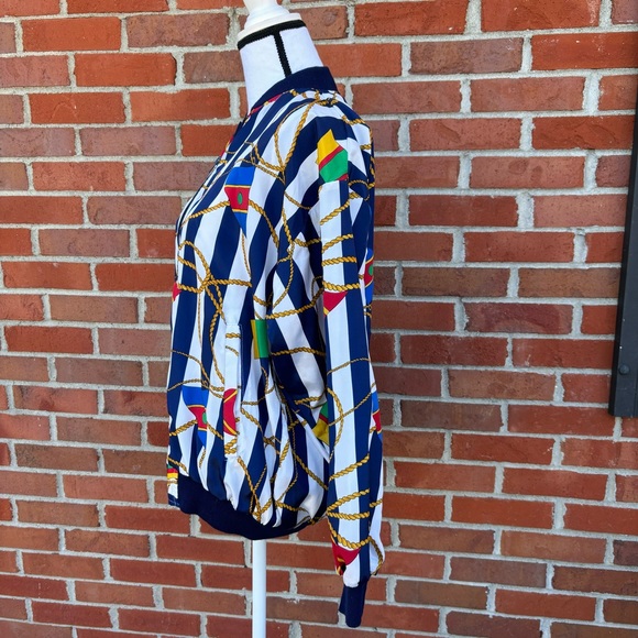 Vintage Striped Nautical Flag Print Zip Front Bomber Jacket One Size Fits Most - Picture 4 of 8